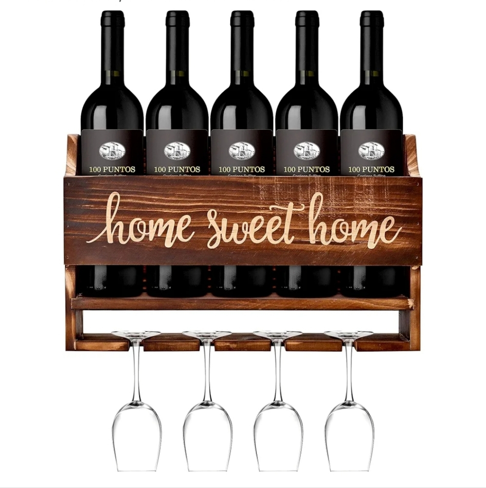 Wooden Wine Rack wall decor with Glass Holder